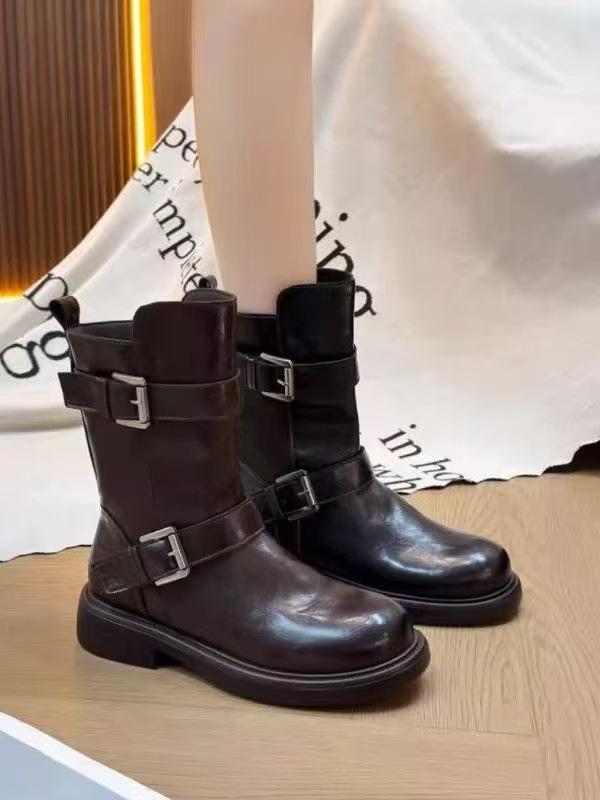Inner Increase Short Boots New Leather Retro Platform Martin Boots Knight Locomotive Boots In Autumn and Winter