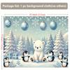 Winter Snow Scene Mural Featuring Polar Bears and Penguins with Snowflakes Pine Trees and Balloons -