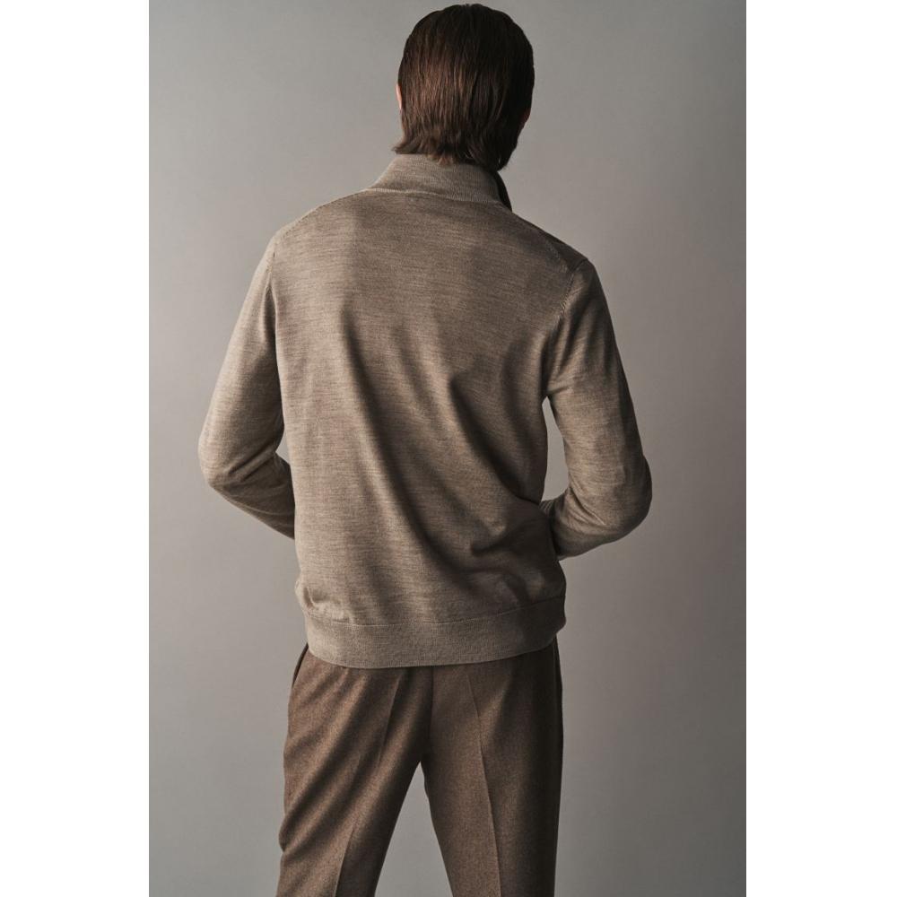 H M sliM Fit Merino Wool Zip Up Cardigan Grey