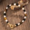 Naturstein-Perlenkette, Perlen-Tigerauge-Armband, hochwertiger Schmuck, Halsketten-Armband-Set