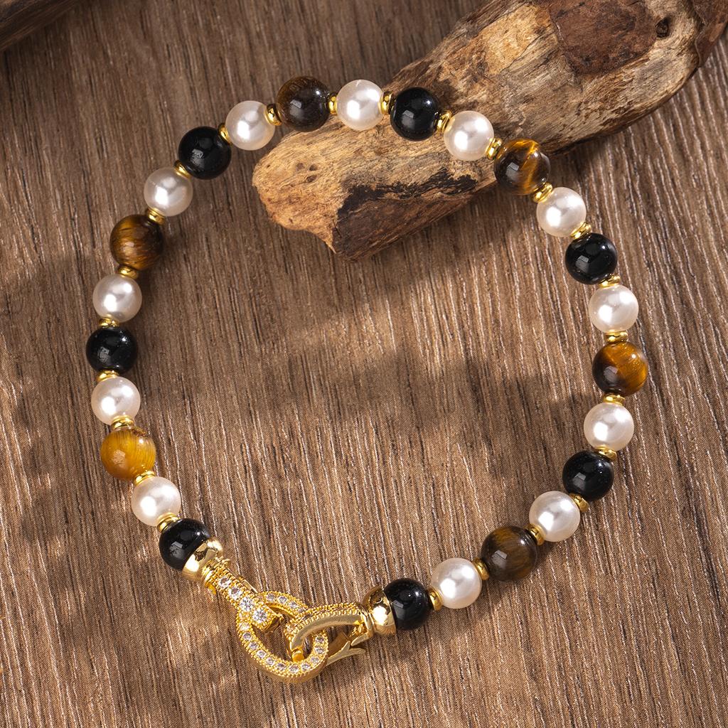 Naturstein-Perlenkette, Perlen-Tigerauge-Armband, hochwertiger Schmuck, Halsketten-Armband-Set