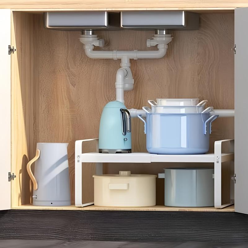 Space-Saving Adjustable Kitchen Rack! Multifunctional Shelf for Countertop, Cabinet & Sink. Easy Install, Black & White.