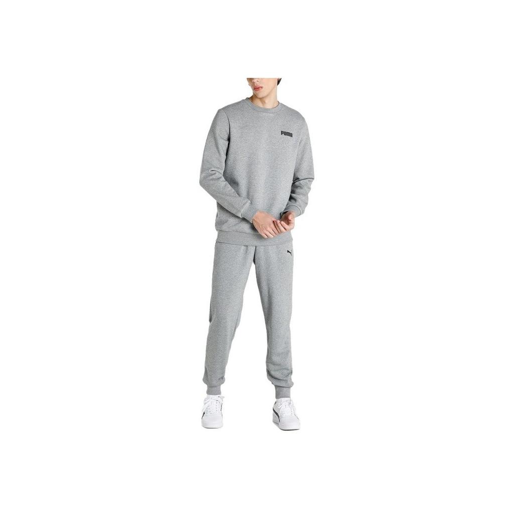 Puma Essentials Letter Print Crew Neck Fitted Embroidered Sweatshirt Men sweatshirt Gray 847460-03