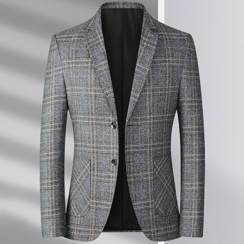 Mens Slim Fit Casual Plaid Blazer