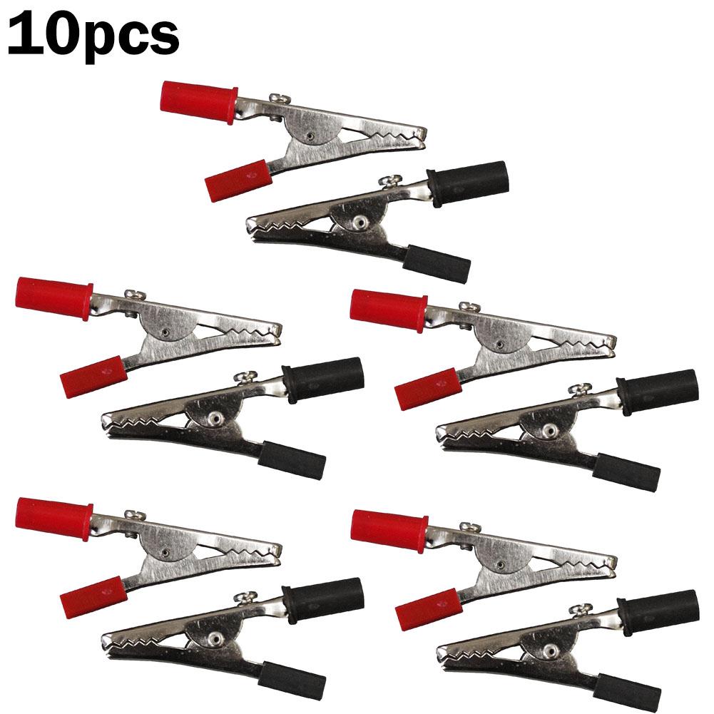 Set of 10 Insulated Electrical Crocodile Clips with 5 Amp Capacity and Screw Holes for Secure Wiring and Testing Applications