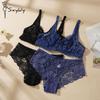 Set Reggiseno Sexy con Ferretto Pizzo Intero Senza Imbottitura Morbido Donna Trasparente Ultrasottile Set Reggiseno Push-up
