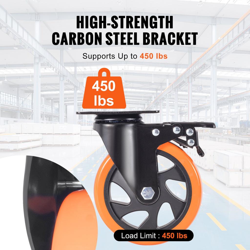 VEVOR Caster Wheels, 12.7 cm Swivel Plate Casters, Set of 4, with Security A/B Locking No Noise PVC Wheels