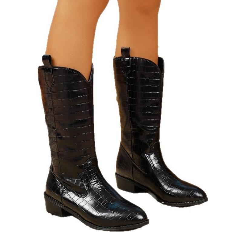 Plus-size Boots, Retro Wide-soled Pointed Mid-calf Boots, Square Heels, Women's Boots, Women's Shoes