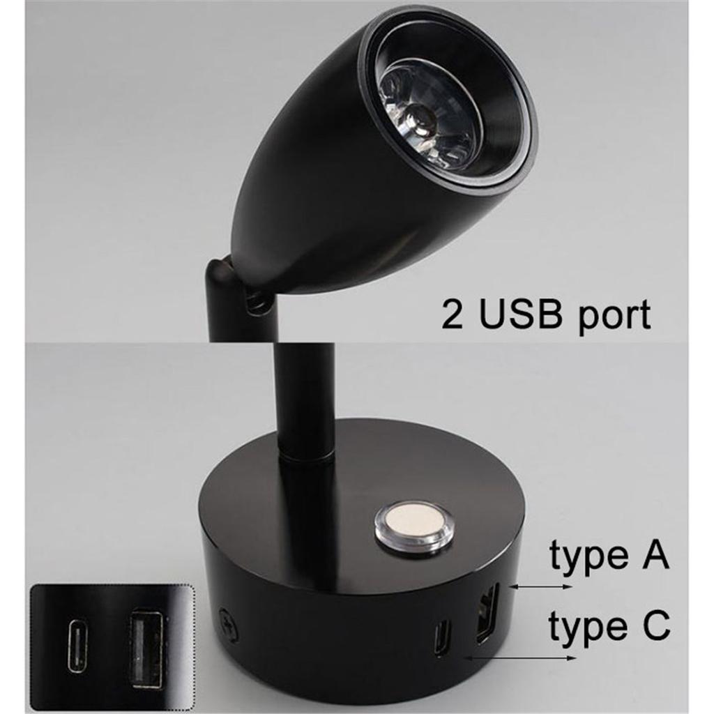 RV DC 12V 24V Type C USB LED Dimmable Spotlight,Small Reading Light with USB Charging Port ,Touch Dimming Warm Lamp for Ship
