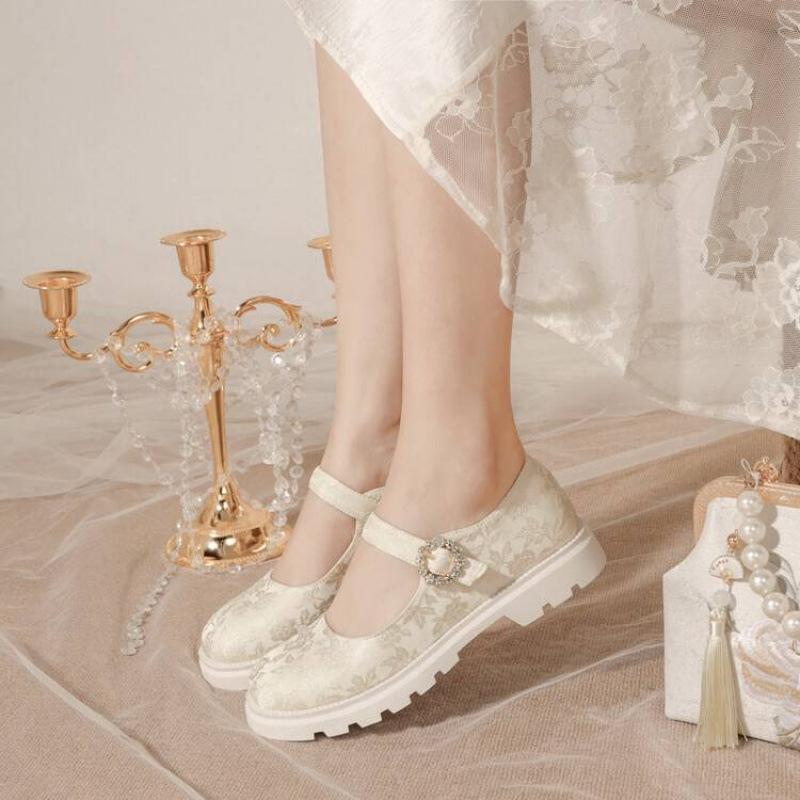 New Chinese Style Girls Single Shoes Platform Girls Student Shoes Buckle Retro Children's Hanfu Shoes Four Seasons Princess Shoes