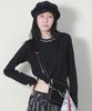 Deumakeu Neck Stitch Detail Semi-Crop Long Sleeve T-Shirt Black