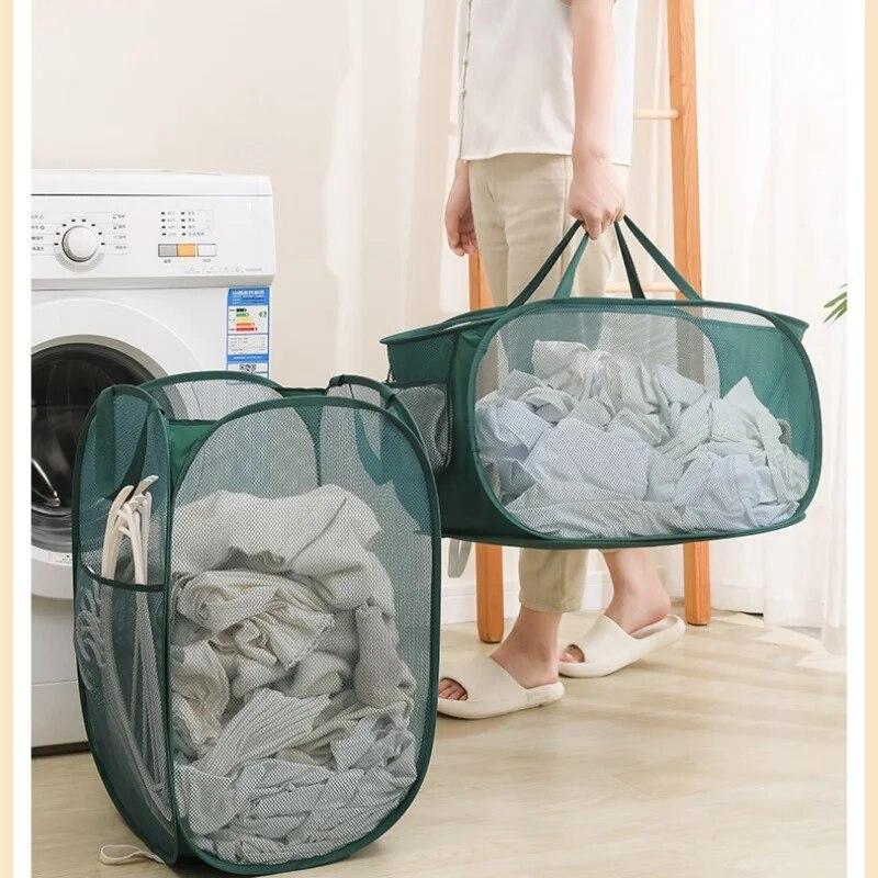 Horizontal Foldable Laundry Basket Mesh Clothes Breathable Laundrys Hamper Large Capacity Storage Baskets Home Accessories