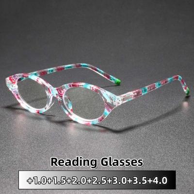High-end Transparent Floral-print Oval Presbyopia Glasses Anti Blue Light Eyewear for Lady and Gentleman +1.0 To +4.0