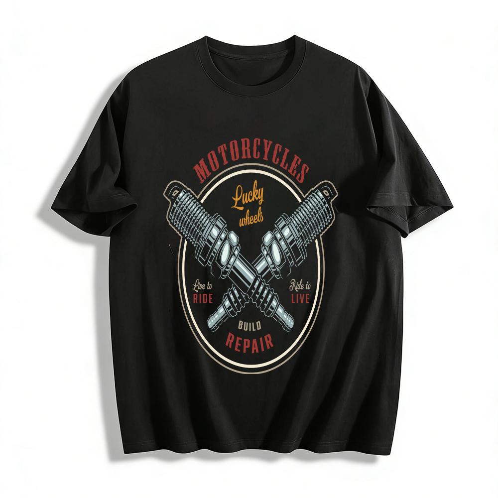 

Retro Spark Plug Print T-Shirt For Motorcycle Riding Enthusiasts Pure cotton T-shirt 6XL