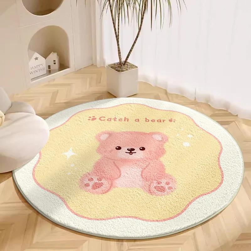 

Ковры с изображением животных из мультфильмов для гостиной, милый декор спальни, плюшевый коврик, круглый туалетный столик, напольный коврик, пушистый мягкий детский ковер 80x80CM