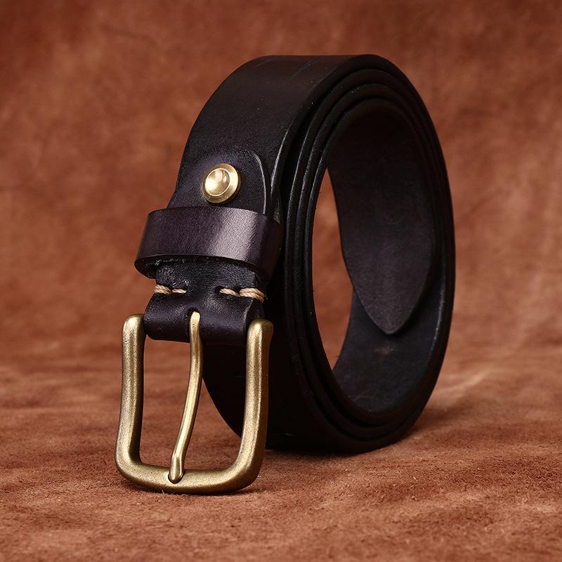 Men's Leather Belt Full Hole Vintage Distressed Knife for Handcraft Cut Genuine Leather Fashion Personality Trend First Layer Cowhide Belt