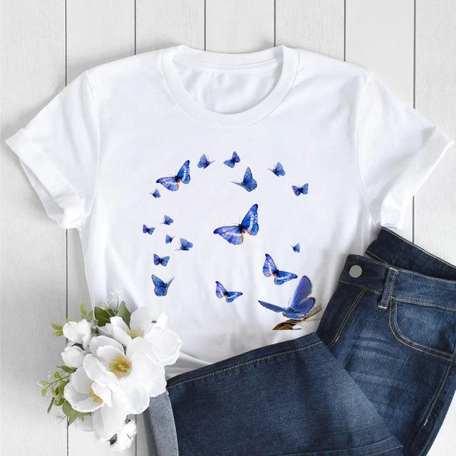 Butterfly Love Heart Print T Shirt Women Fashion Black T Shirt Female Short Sleeve Cute Graphic Tee Shirts Ladies Summer Tops