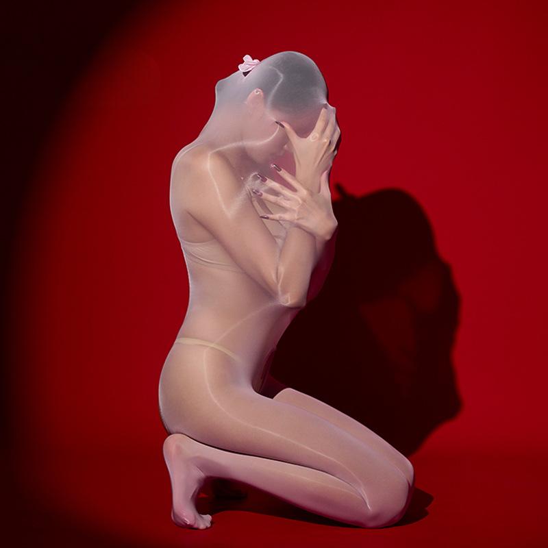 Womens Sexy Sleeping Bag Oil Glossy Transparent Couple Interactive Body Stockings Ultra Elastic Lingerie See-Through Underwear