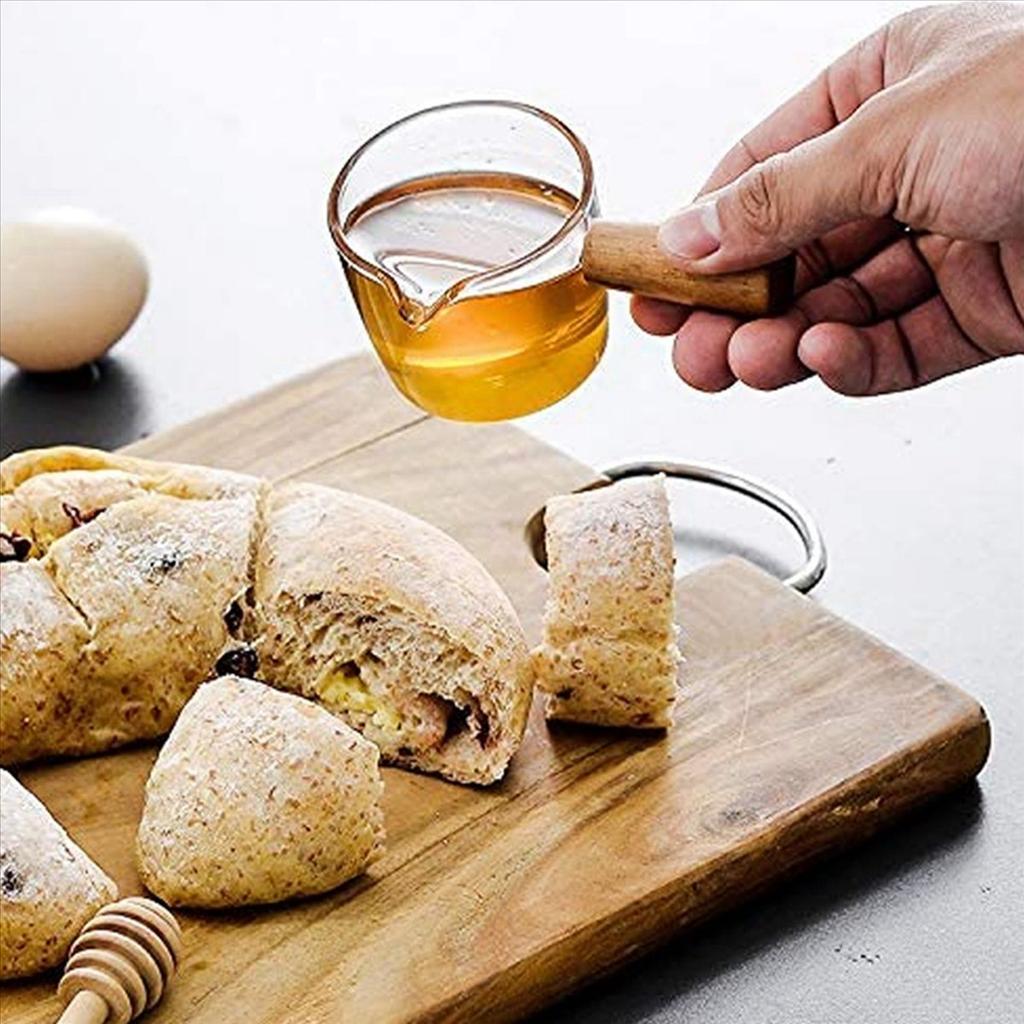 ABWR-10PCS Transparent Glass Creamer With Wooden Handle, Mini Coffee Milk Creamer Pitcher. 50Ml