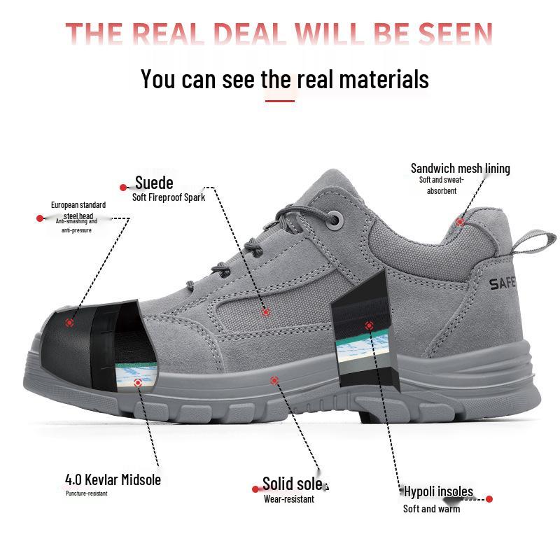 Plus Velvet Steel Toe Anti-Smash and Puncture Work Shoes: Wear-Resistant, Acid & Alkali Resistant, Comfortable Safety Sole.