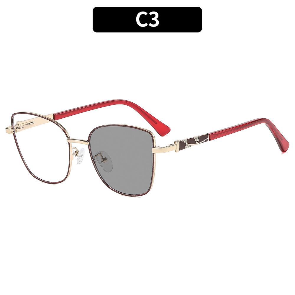 Cat-eye photochromic sunglasses—sun-protective shades for outdoor vacations.