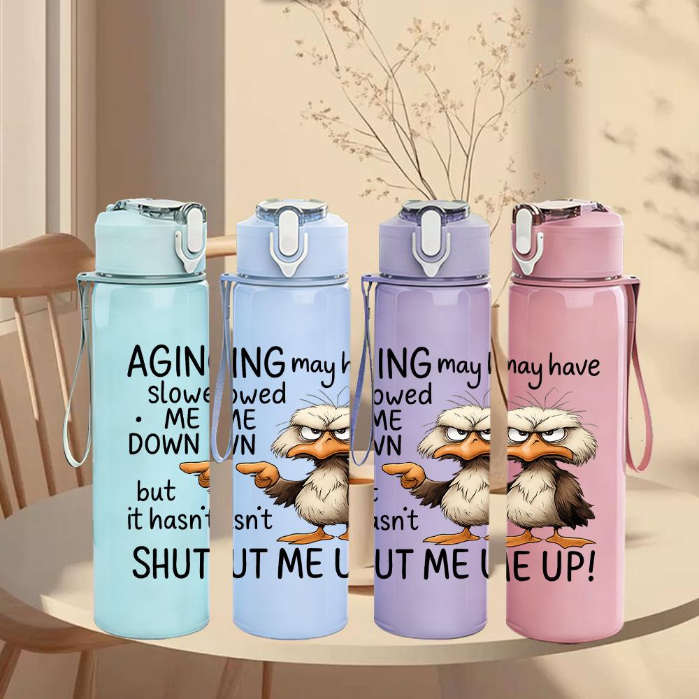1PC Elder Owl Aging Quote Graphic,750ml Color Plastic Sports Water Bottle,Leakproof Flip Straw Lid,Suitable for Sports Office Home Use