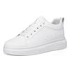 Men's 8CM Height-Increasing White Casual Shoes - Round Toe, Microfiber, Lace-up, Thick Sole, Trendy Board Sneaker