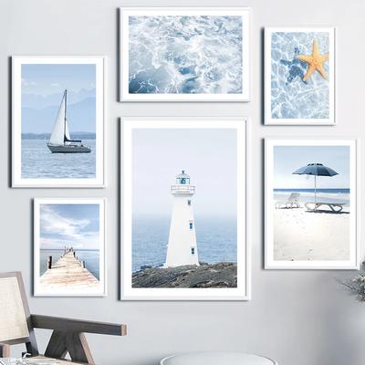 Blue Sky Lighthouse Ocean Sailing Shell WallCanvas Painting Art Nordic Posters And Prints Wall Pictures For Living Room Decor
