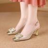 Rhinestone Square Buckle High Heels Back Trip Strap Slim Heel Single Shoes Summer Elegant Back Empty Wrapped Head Sandals Women