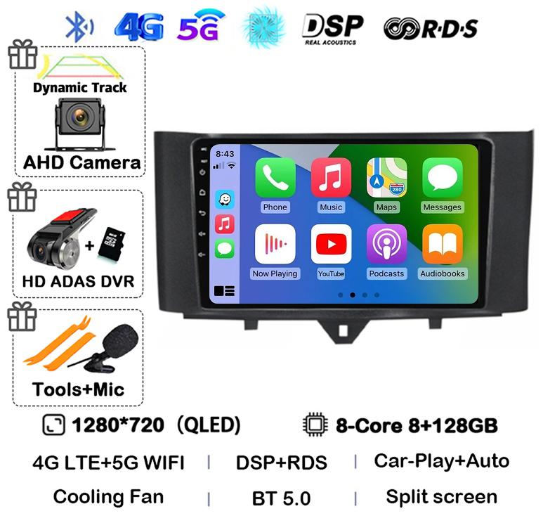 Android 14 Carplay Car Radio For Mercedes Benz Smart Fortwo 2006 -2011 2012 2013 2014 2015 Multimedia Video Player GPS Stereo 4G