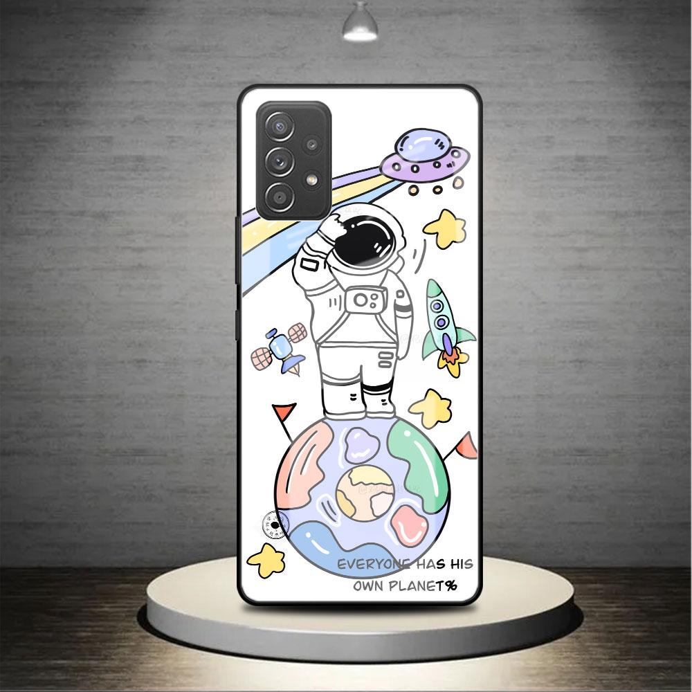 Mode Astronaut süße Glashülle für Samsung Galaxy A52 A71 A50 A51 A70 A21s A31 A72 A10 A12 A30 A22 5G Telefonabdeckung