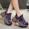 Fashion Rhinestone Cover Thick Sole Denim Canvas Sneaker Woman Bling Rivet Chunky Daddy Shoe Ladies Luxury Brand Design Crystal Zapatos