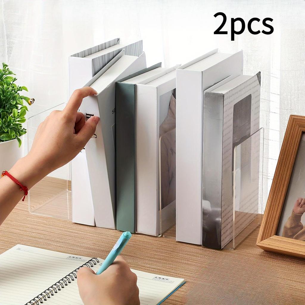 Set of 2 Acrylic Book Holders - Desktop Book Organizer - Book Display Shelf for Office, Home, And Bookstore