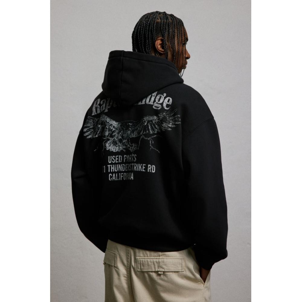 H M Printed Hoodie Loose Fit Black Raptor Ridge