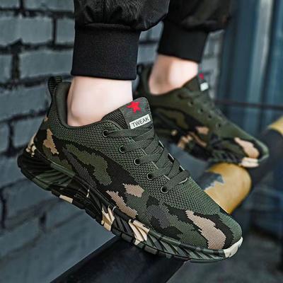 Mesh Camouflage Sports Shoes Men's Durable Casual Shoes Men's Anti Slip Tennis Outdoor Hiking Lightweight Flat Shoes Sneakers