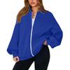Damen Mode Langarm Farbe V-Ausschnitt Locker Oversize Reißverschluss Jacke