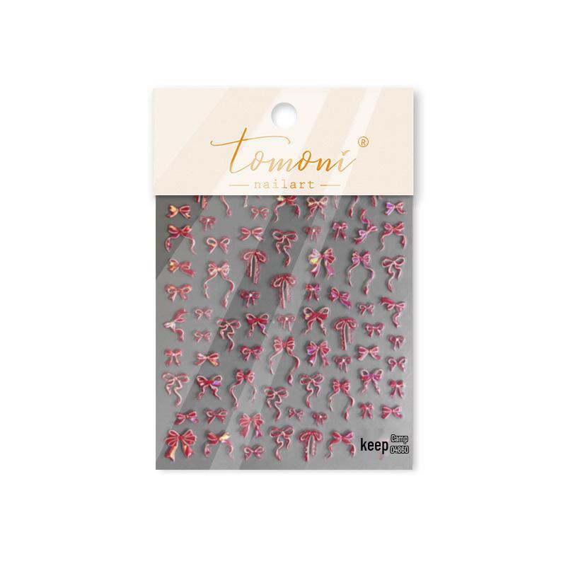 Tomoni 3D Embossed Red Bow Nail Art Stickers - Bestseller Japanese Stationery