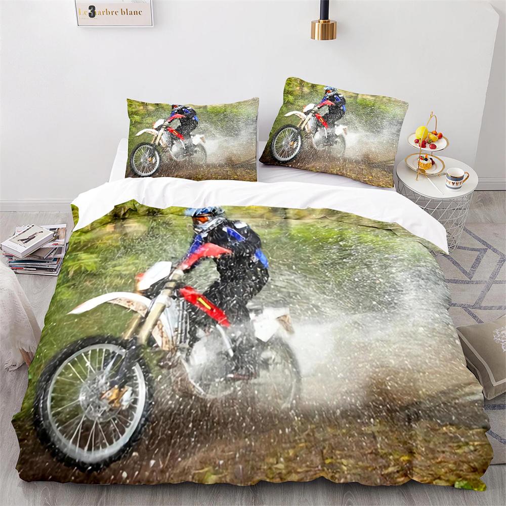 Dirt Bike Duvet Cover Set Motocross Rider Comforter Cover Motorcycle Extreme Sport Game Polyester Bedding Set For Kid Boys Teens