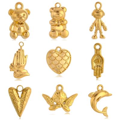 3Pcs Cute Dolphin/Bear/Evil Eye Charm for Jewelry Making Stainless Steel Heart Angel Pendant Diy Craft Necklace Bracelet Earring