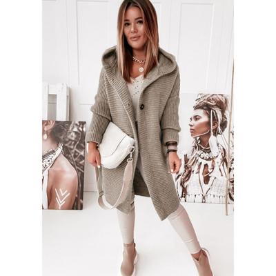 Women's Fashion Solid Color Hooded Knit Cardigan - Casual Long Sleeve with Button Detail, High Stretch Fabric, Perfect for Autumn and Winter