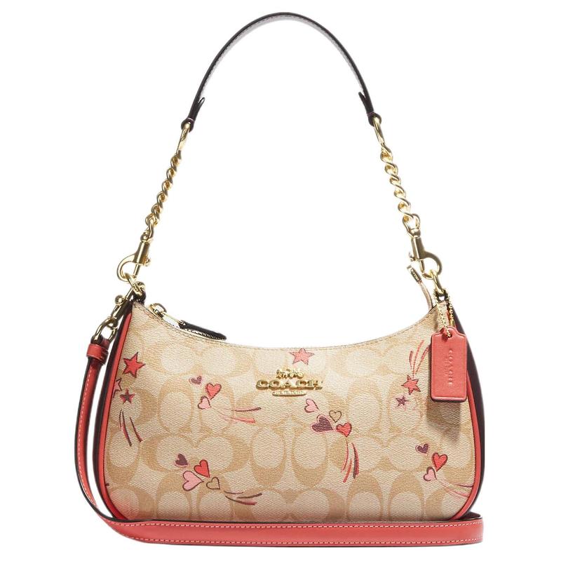 

COACH Teri 23 Classic Letter Logo Plate Zipper Coated Canvas and Leather Half Moon Bag Underarm Bag Hand Shoulder Bag Medium Women s Khaki and Pink рожевий