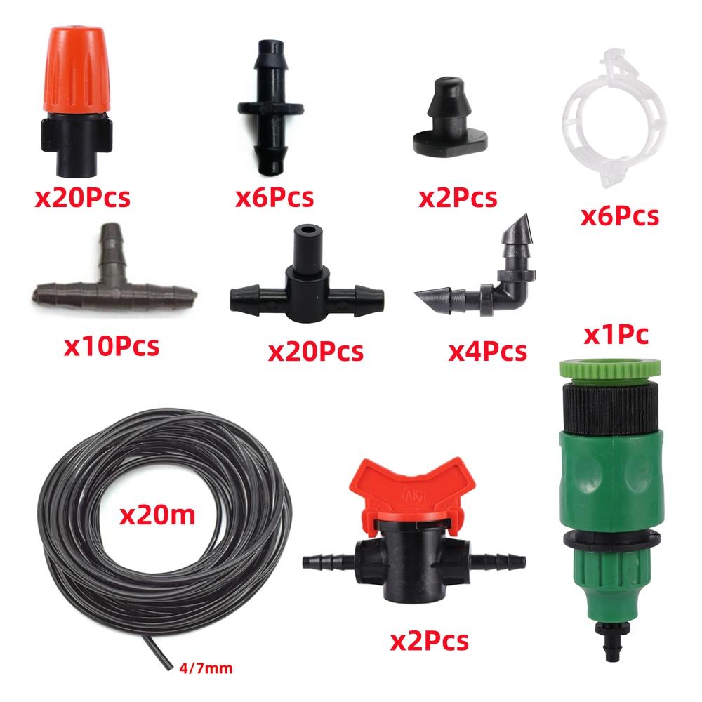 

20m Micro Drip Irrigation System Automatic Plant Watering Kit Orange Adjustable Drippers 4/7mm Hose 8 Types Joint for Irrigation
