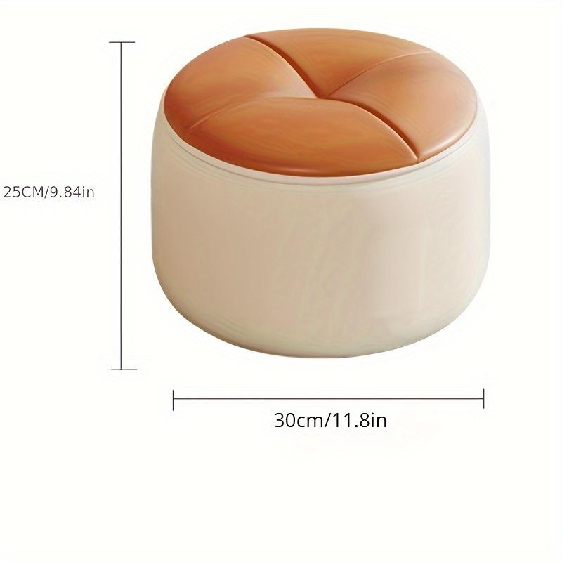 Nordic Faux Leather Round Stool, Small Pouf Ottoman for Sofa, Light Luxury Doorstep Shoe Changing Stool, Household Low Soft Seat