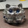 Metal Rhinestone Dog Rings Open Mouth Design Fashion Jewelry Cute Cat Ring  Work