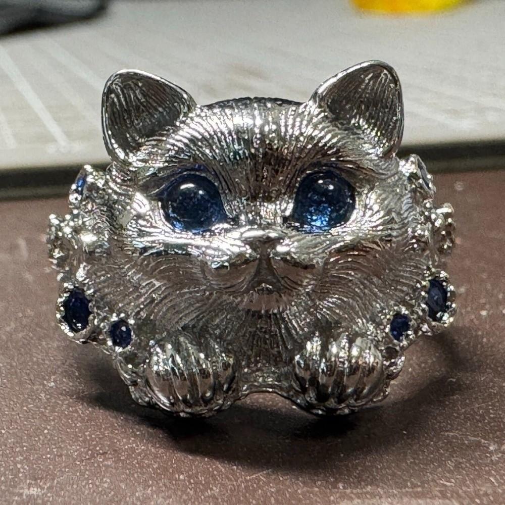 Metal Rhinestone Dog Rings Open Mouth Design Fashion Jewelry Cute Cat Ring  Work