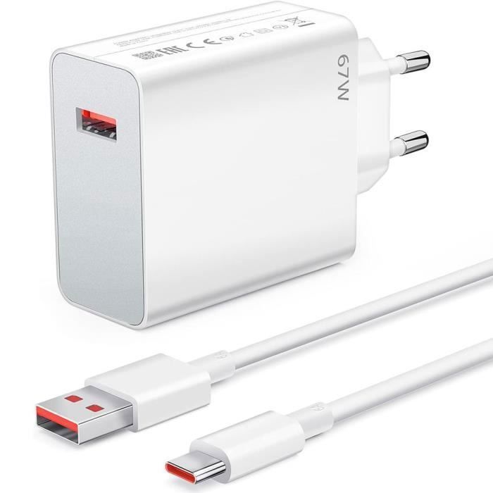 Chargeur rapide - e.F.Connection - 67W - USB-C - Câble 1m - pour Xiaomi Redmi Note14, Note 14Pro 4G-5G, Note 14 Pro Plus, 14C,13C