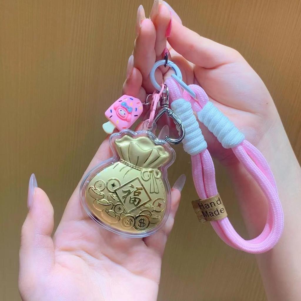 999 Pure Gold Fu Character Coin Keychain & Bag Charm - Lucky Gift for Girlfriend or Bestie