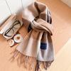 111% pure blue-gray plaid scarf for men and women, winter knitted to keep warm, high-end temperament plaid scarf