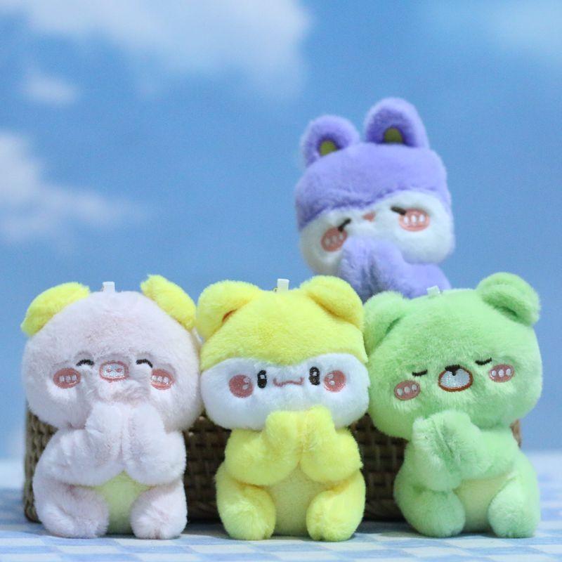 Adorable Cute Plush Pig And Bear Keychain Soft Doll Bag Charm In Pink Yellow Green And Purple