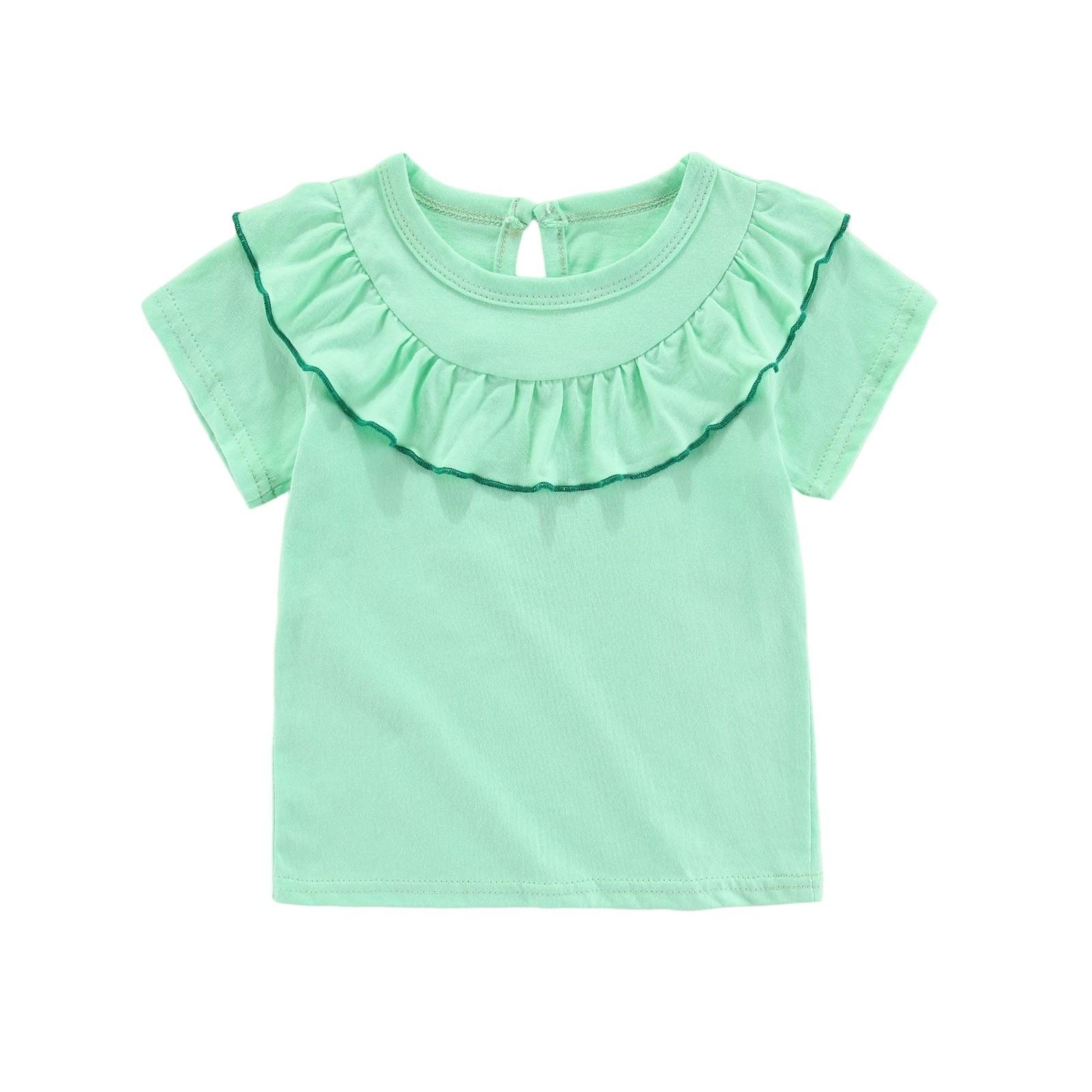 

Летняя детская футболка с оборками, повседневный топ с круглым вырезом для девочек 100